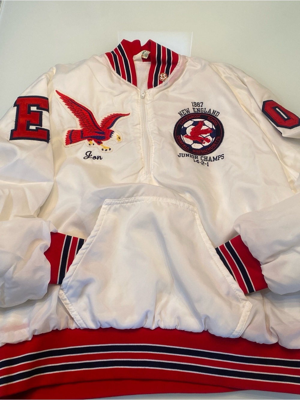 Vintage 80s Neff Eaglebrook School Soccer Pullover Jacket Made USA White Mens XL